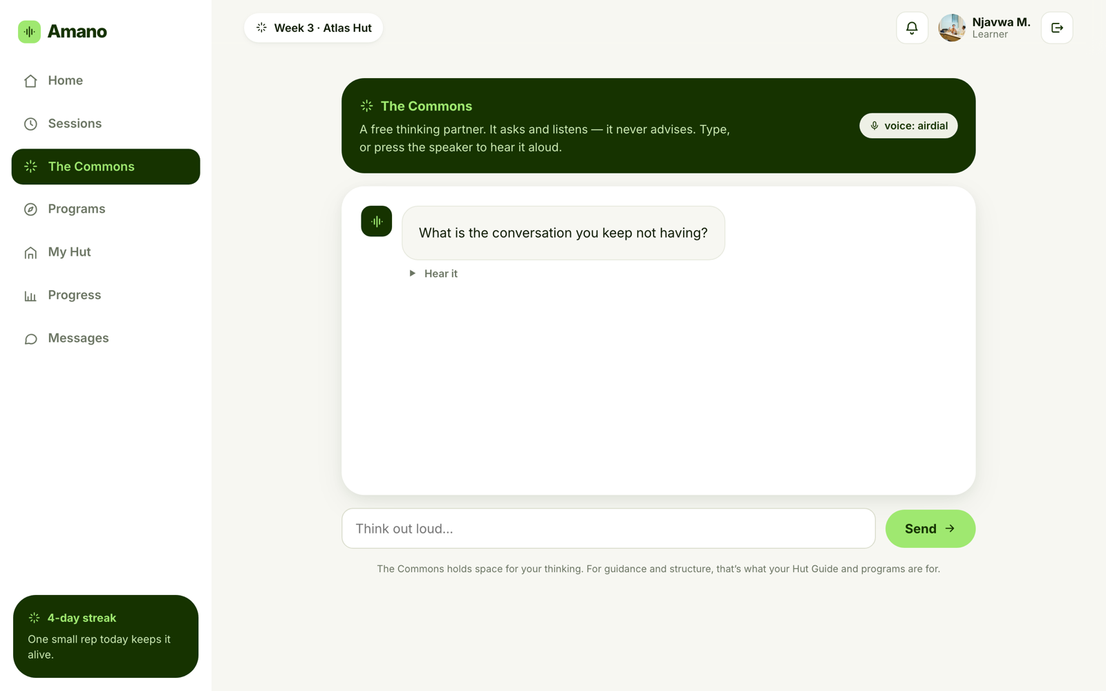 The Commons: an AI thinking partner that asks and listens.